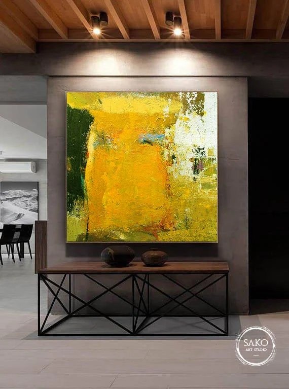 Yellow Original Room You Gold Abstract Canvas Artwork WZ6Z2
